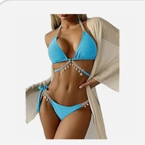 NWOT Blue Beaded Women's Bikini Set
